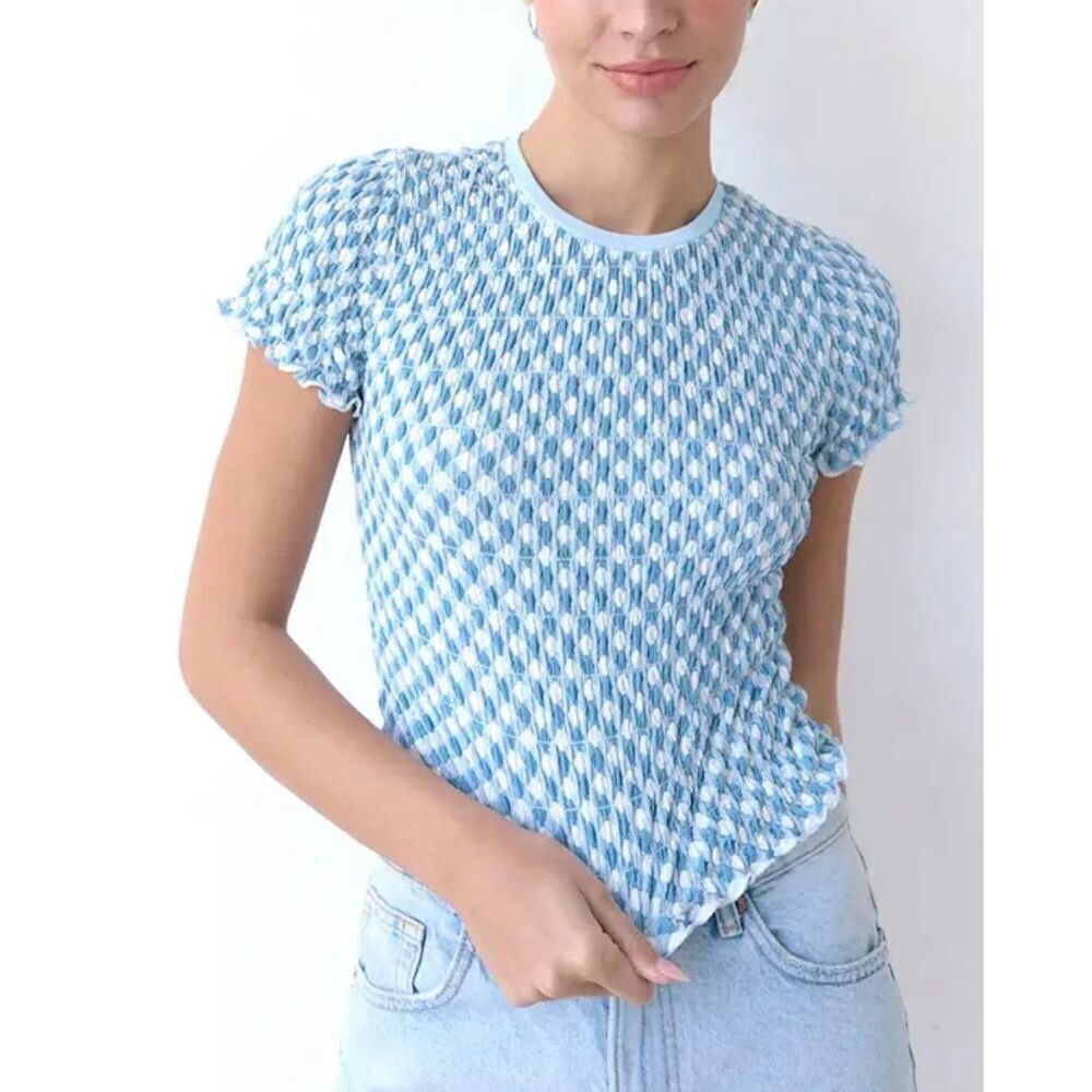 Raisonnel Gingham Crop Top | XS in Blue and White